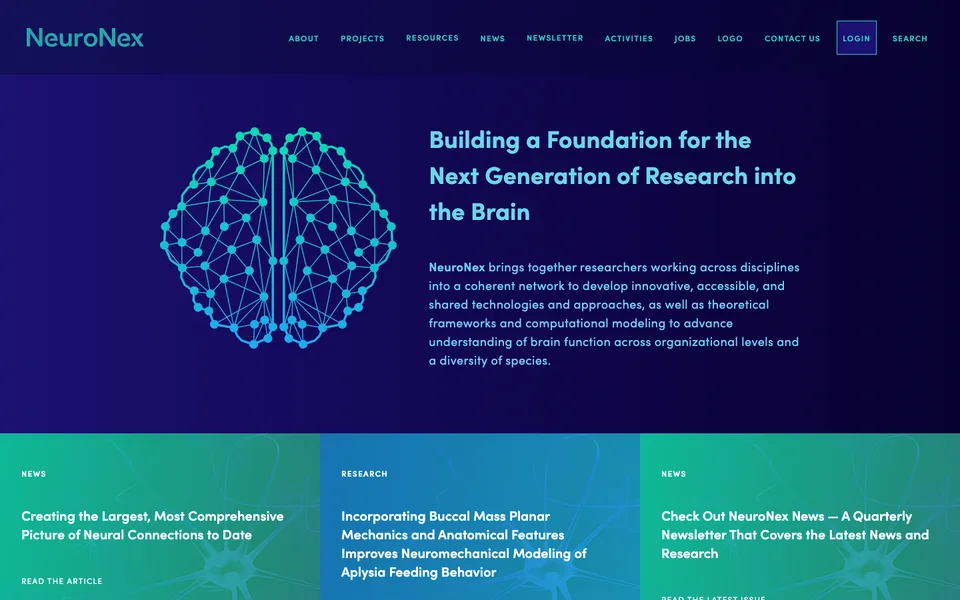 The neuronex.org homepage, the website of the Next Generation Networks for Neuroscience program