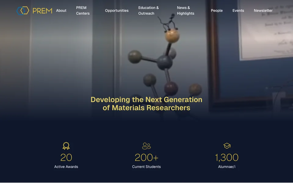 The prem-dmr.org homepage, the website of the Partnerships for Research and Education in Materials program